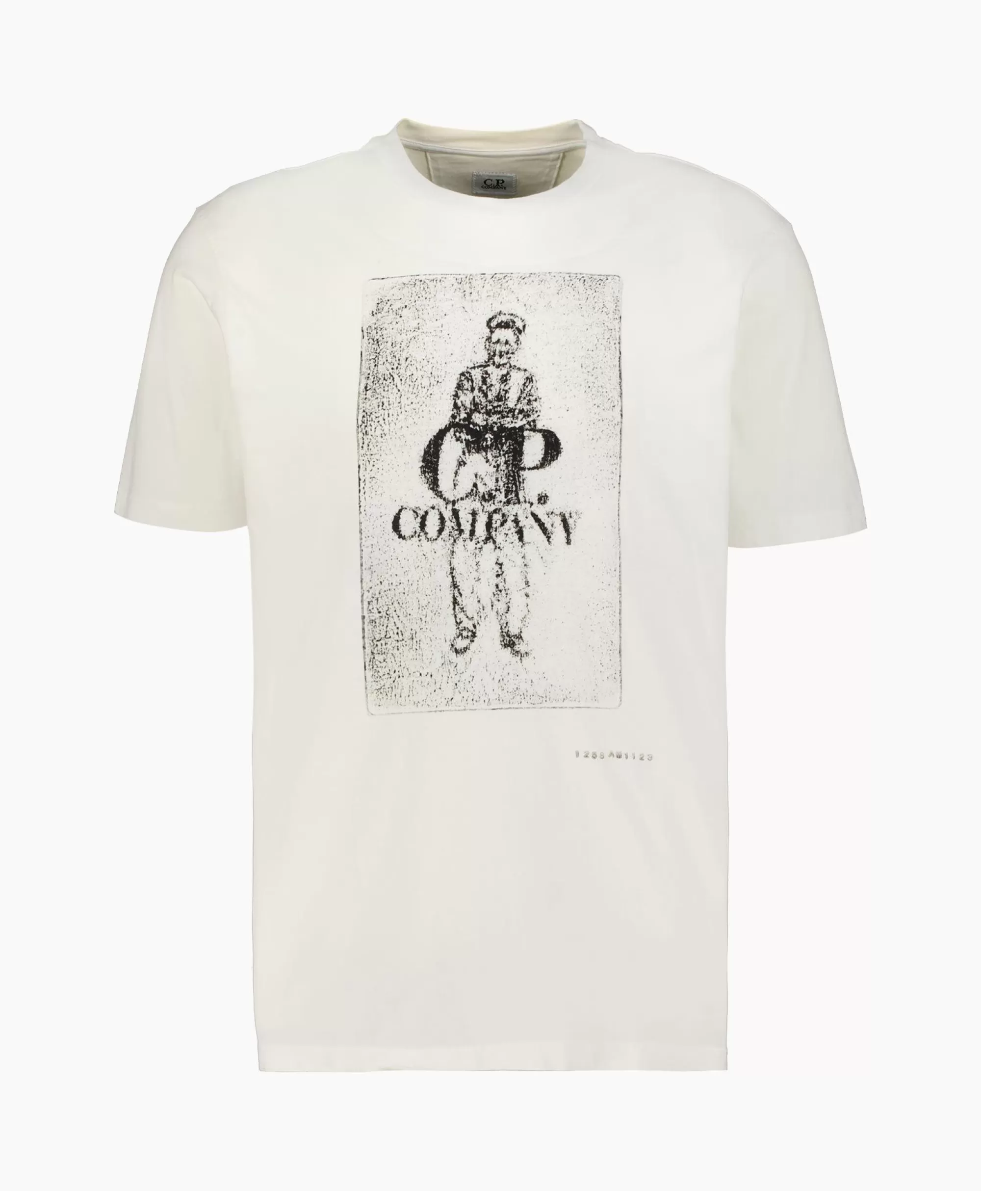 T-Shirts*Cp Company T-Shirt Korte Mouw Jersey Artisinal Card Wit
