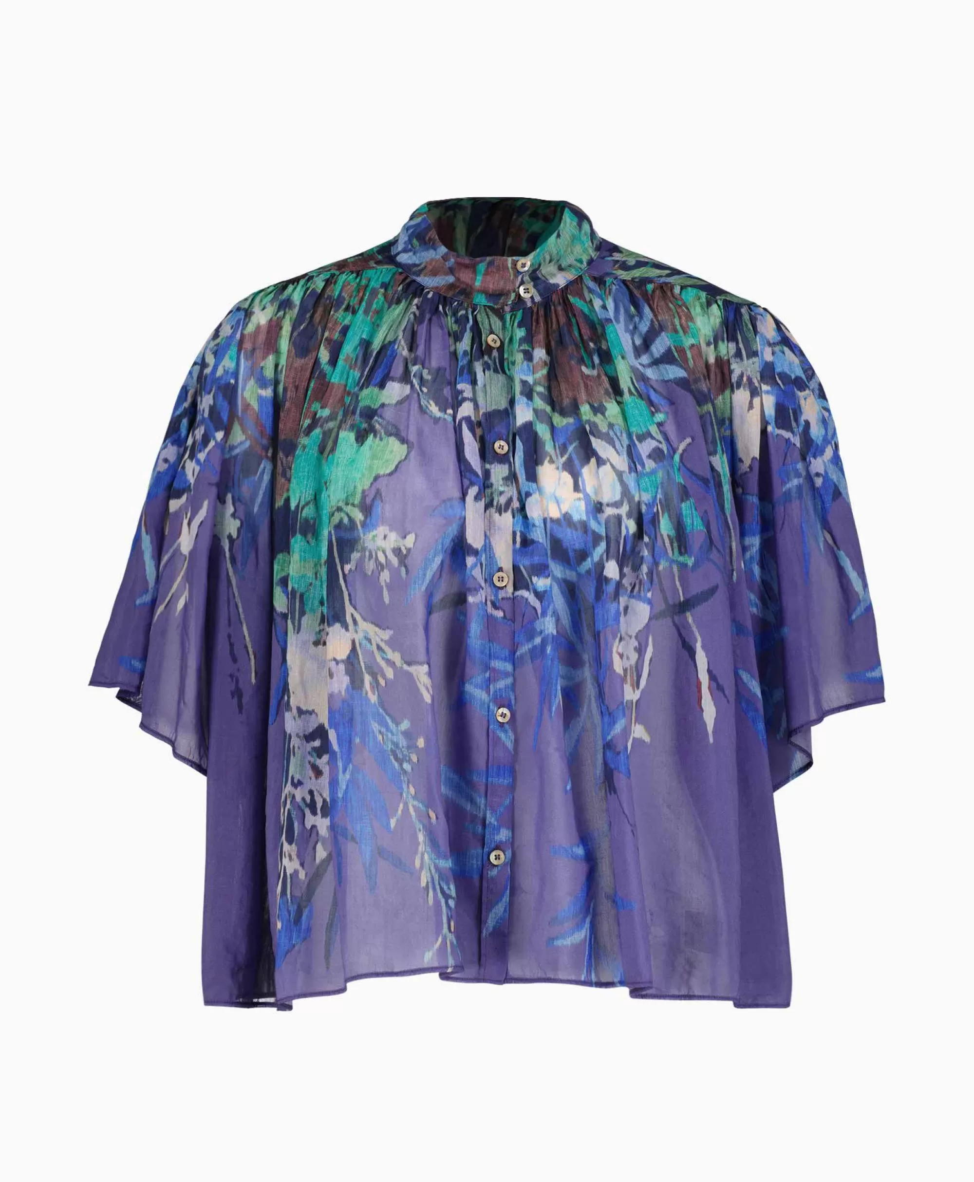 Blouses*Forte_forte Blouse Heaven Print Cotton Silk Voile Short Sleeve Paars