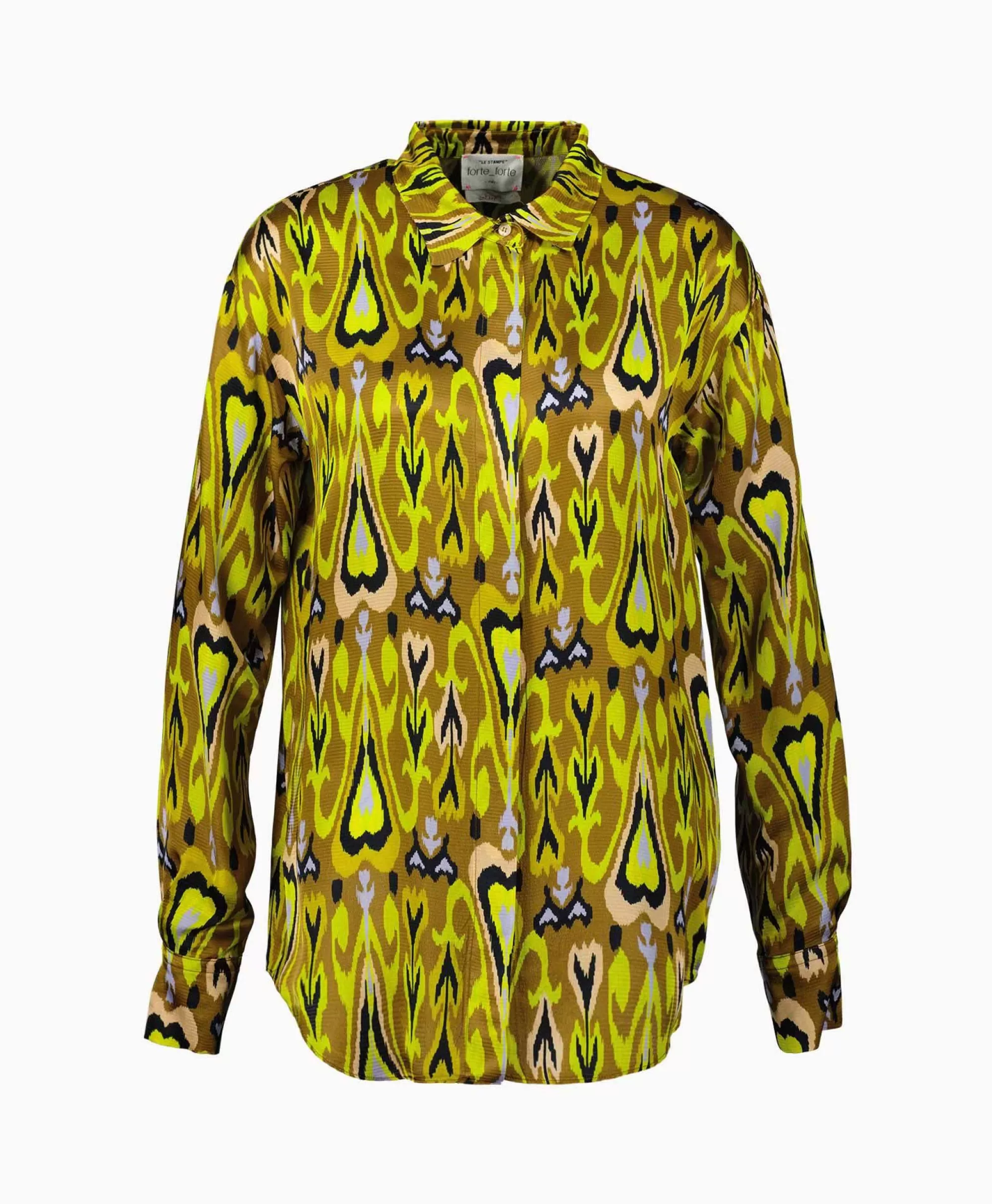 Blouses*Forte_forte Blouse Print Satin Shirt Norther Light Geel
